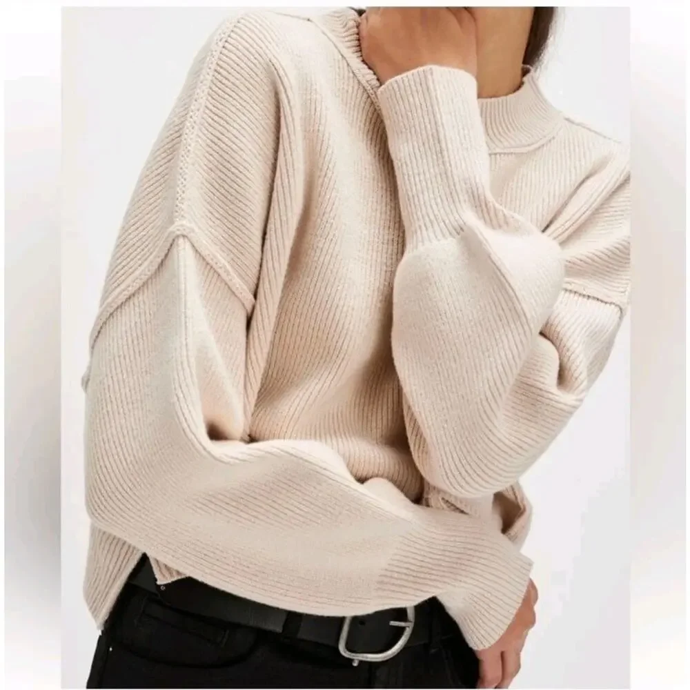 Free People Easy Street Crop Pullover Sweater Medium Moonglow Ivory Cream Ribbed